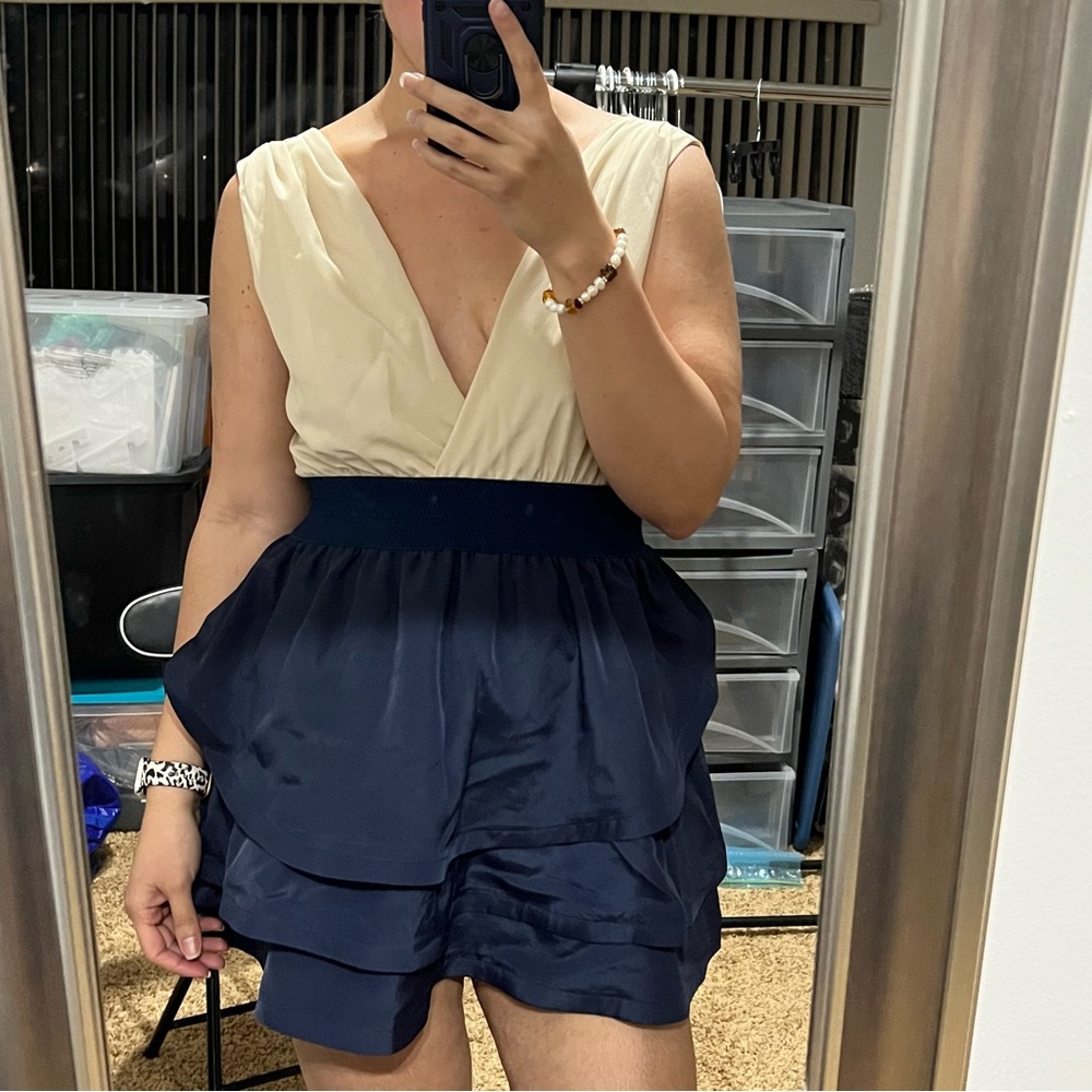 Esther 100% Cotton Nude And Navy Mini Dress